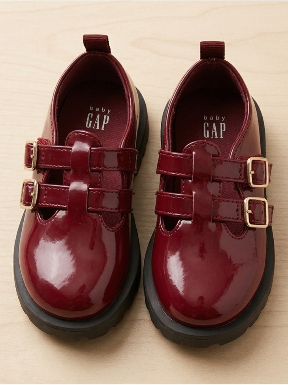 GAP Kids Burgundy Patent Double-Strap Shoes